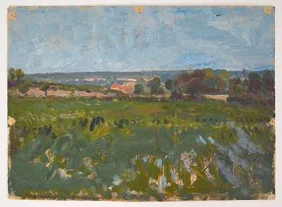 Lot 1091 - Harry Becker (1865-1928) oil on paper, Summer View, Wenhaston, inscribed as titled verso, 32 x 45cm