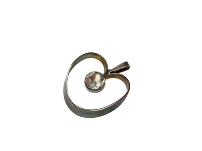 Lot 6 - Erik Granit Finnish silver and synthetic white stone stylised heart shaped pendant