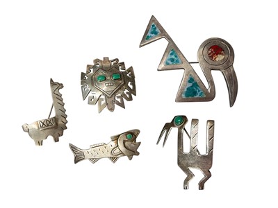 Lot 8 - Graziella Laffi (1923-2009) Peruvian silver animal and figure brooches, some with enamel decoration (5)