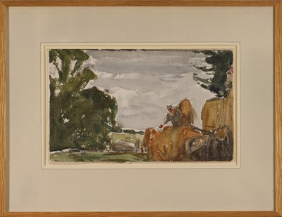 Lot 1081 - Harry Becker (1865-1928) watercolour and pencil, Loading Hay, 20 x 33cm, glazed frame