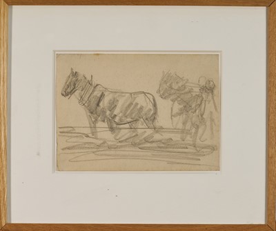 Lot 1061 - Harry Becker (1865-1928) graphite, Sketch of Horses in Harness, 18 x 24.5cm, glazed frame
