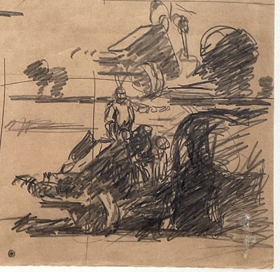 Lot 1065 - Harry Becker (1865-1928) graphite on brown paper, Sketches of a Reaper and Binder at Work, 28 x 37cm, glazed frame