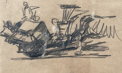 Lot 1065 - Harry Becker (1865-1928) graphite on brown paper, Sketches of a Reaper and Binder at Work, 28 x 37cm, glazed frame