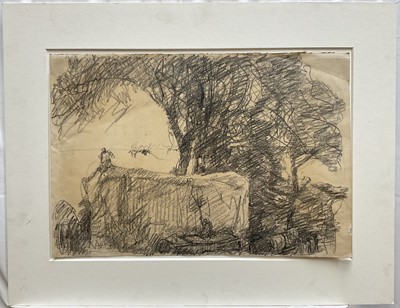 Lot 1074 - Harry Becker (1865-1928) graphite, Figures Building a Hayrick, 39 x 56cm