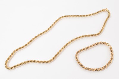 Lot 522 - White and yellow gold rope twist necklace and bracelet