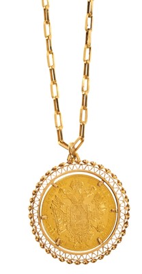 Lot 494 - Austrian gold coin in pendant mount on chain