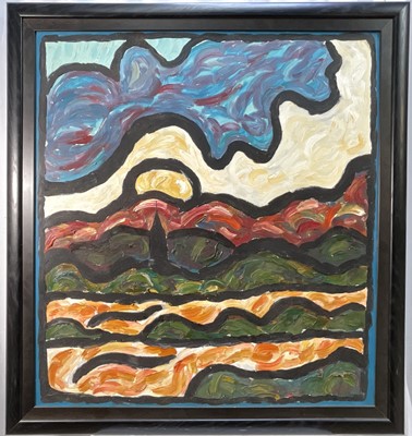 Lot 24 - Victor (mid 20th century) oil on board, landscape with church, 90cm x 83cm, framed.