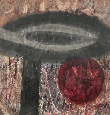 Lot 25 - Frances Crawford (b. 1920) mixed media, Luna, dated 1991, 64cm x 62cm, in glazed frame.