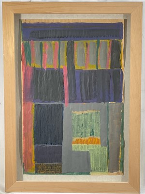 Lot 43 - Frank Beanland (1936-2019) mixed media on paper abstract, initialled, 60cm x 39cm, in glazed frame.