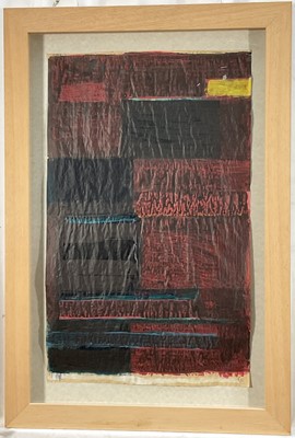 Lot 44 - Frank Beanland (1936-2019) mixed media on paper abstract, initialled, 58cm x 38cm, in glazed frame.