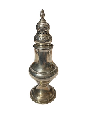 Lot 185 - Georgian silver castor of baluster form, (London 1780), 15.4cm in overall height.