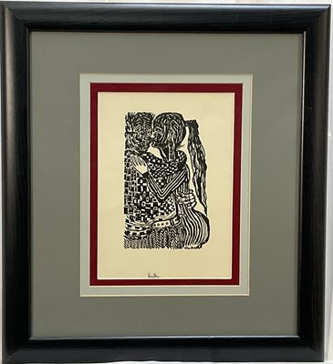 Lot 173 - *John Bratby (1928-1992) signed print - Embracing Couple, signed in ink, 28cm x 20cm, in glazed frame