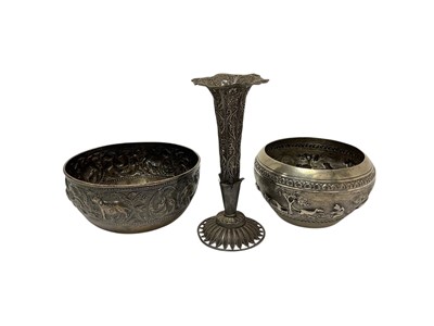Lot 306 - Indian white metal bowl and another bowl and a vase (3)