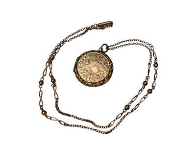 Lot 35 - Antique locket on 9ct rose gold fancy link chain