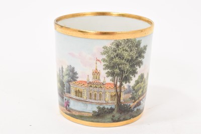 Lot 122 - Paris porcelain coffee can, very finely painted with a continuous landscape, circa 1790