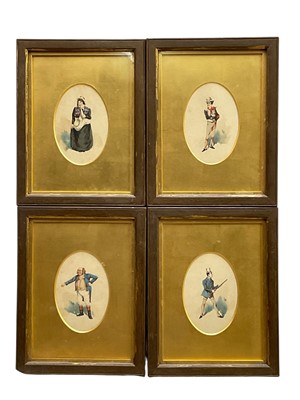 Lot 278 - Kyd, Joseph Clayton Clarke (1856-1937) set of four watercolour characters, signed, 14cm x 9.5cm, oval, in glazed oak frames (4)
