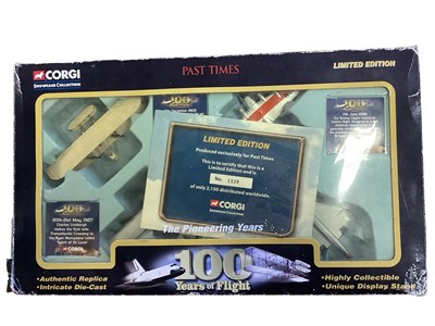 Lot 1831 - Corgi (c2003) Showcase Collection diecast models 100 Years of Flight The Pioneering Years Limited Edition 1539/2150 Past Times aeroplanes CSCA07004, Bleriot XI Monoplane CS90111, Tiger Moth CS90...