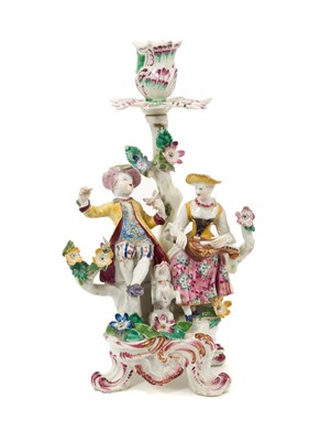 Lot 37 - Bow candlestick group of Columbine and a Boy Singer, circa 1765, ex Stockspring Antiques, London £1980
