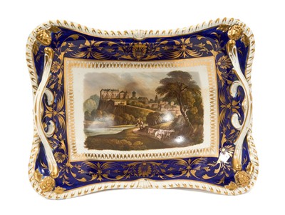 Lot 38 - Bloor Derby rectangular centre dish, finely painted with ‘Town and Castle of Sterling, from St Ninians, circa 1820-25