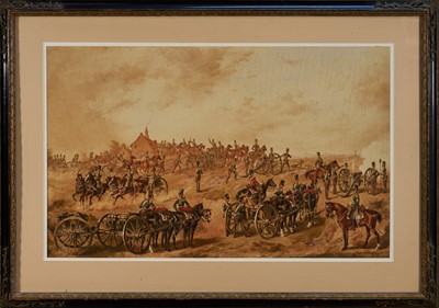 Lot 1150 - Reginald Augustus Wymer (1849-1935) watercolour, Royal Horse Artillery on manoeuvres, signed, 42cm x 68cm, glazed frame