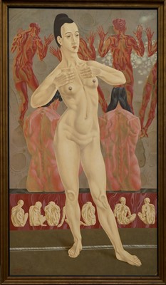 Lot 1242 - *Francis Plummer (1930-2019) egg tempera on board, Standing Female figure, signed and dated Feb. 1961, 242cm x 136cm, together with unframed study