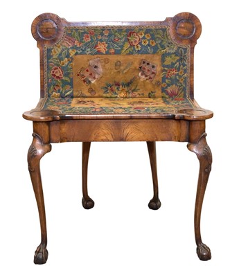 Lot 1345 - Rare early 18th century style walnut card table, with embroidered inset playing surface