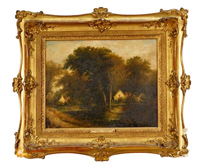 Lot 1355 - Manner of George Vincent (1796-1832) oil on canvas - Wooded Cottages, 31cm x 38cm, in period Norwich School gilt frame