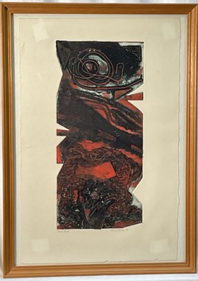 Lot 199 - Lucy Wynne, contemporary, signed collagraph - Rain God, in glazed frame