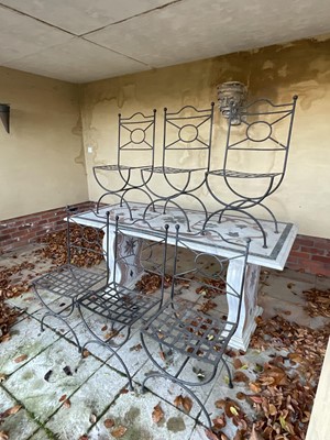 Lot 1535 - Set of six good quality wrought iron garden dining chairs