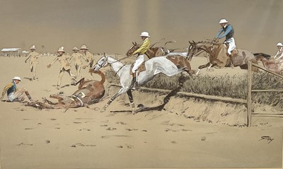 Lot 964 - *Snaffles, Charles Johnson Payne (1884-1967) signed hand-coloured print - Chasing, 43cm x 61cm, in glazed frame