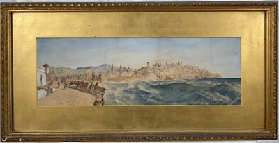 Lot 47 - Early 19th century watercolour - Genoa Harbour, inscribed and dated '24, 18cm x52.5cm, in glazed gilt frame