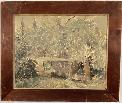 Lot 48 - English School, mid 20th century, oil on canvas - Bridge over a Stream, 40cm x 49cm, framed