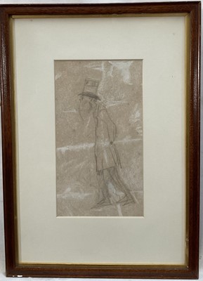 Lot 176 - English School, 19th century, pencil and chalk sketch of a top hatted gentleman, inscribed verso "He comes daily to ask after you...", Nov. 1888, in glazed frame