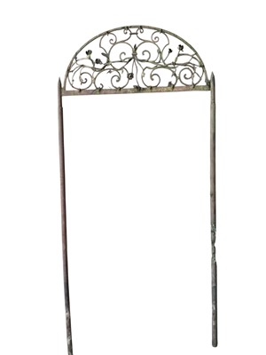 Lot 1536 - Wrought iron arbour, the arched top with trailing flowers and scrolls