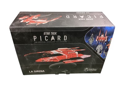Lot 1795 - CBS Studios Eaglemoss Star Trek Picard The Official Starships Collection Collector's models including USS Zheng He NCC-86505 7677-A/A, La Sirenia 4674-A/A, Romulan Bird of Prey 4140-A/A, all box...
