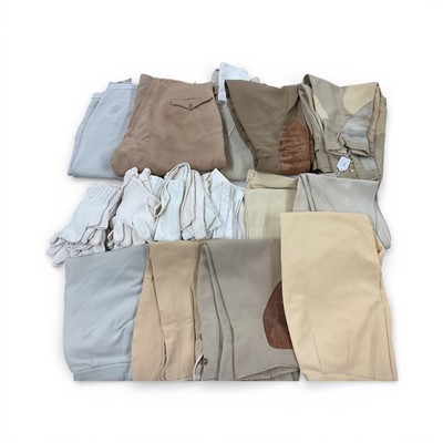 Lot 923 - Selection of ladies' and gentlemen's vintage and other riding breeches including Harry Hall and Moss Bros. (11 pairs), together with 15 white stocks and 9 pairs of hunting gloves