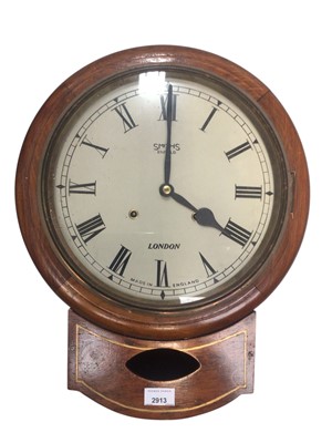 Lot 2913 - Old drop dial wall clock by Smiths, Enfield, London with pendulum 49.5cm high