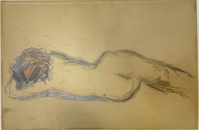 Lot 6 - Attributed to Henryk Gotlib (1892-1966) graphite and crayon sketch, reclining female nude, 25cm x 38cm, framed (without glass)