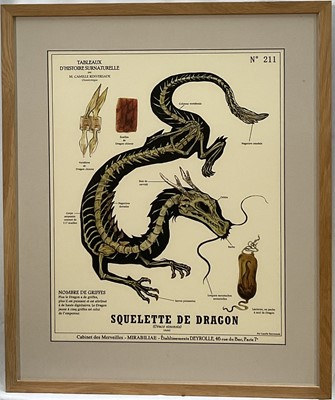 Lot 67 - Later print of Deyrolle illustration of a Chinese Dragon Skeleton, Plate N° 211 in the "Tableaux d'Histoire Surnaturelle" series, by M. Camille Renversade, Deyrolle Paris.
