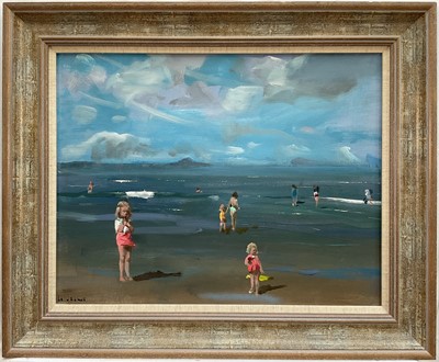 Lot 1262 - *James Le Jeune (1910-1983) oil on canvas board - Children on the Beach, signed, 35cm x 44cm, framed
