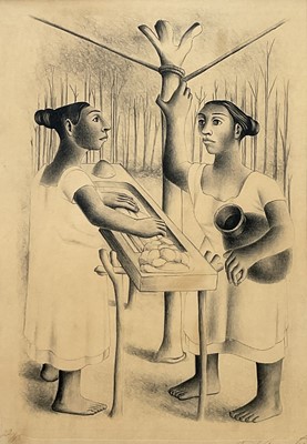 Lot 66 - Francisco Dosamantes (1911-1986) limited edition lithograph, Mayan Women, signed and numbered 22/25, glazed frame