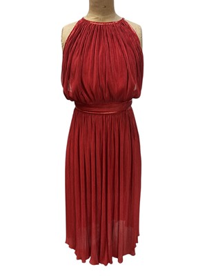 Lot 2553 - 1970s Radley red miro-pleated backless with sequin trim, dress size 12