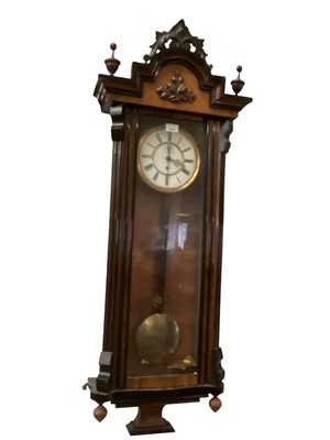Lot 2916 - Late 19th century Vienna-style regulator hanging wall clock, 110cm high.