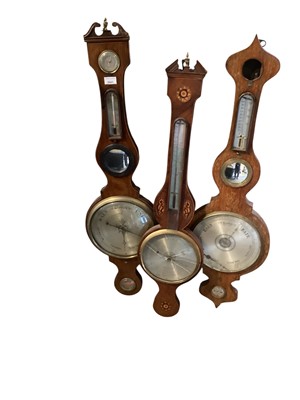 Lot 2941 - Three 19th century banjo barometer / thermometers in mahogany and rosewood cases (3)
