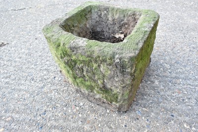 Lot 1474 - Antique shaped square carved stone garden vessel