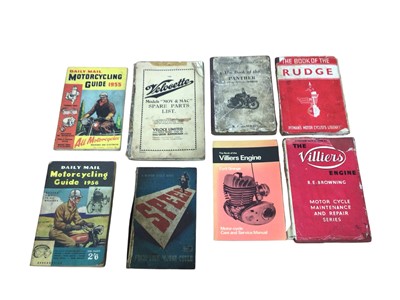 Lot 37 - Collection of early motorcycle related items to include the story of the T.T. Velocette manuals and other books and manuals (1 box).