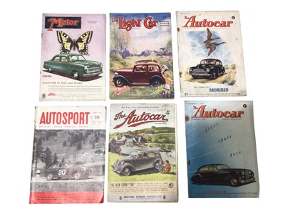 Lot 57 - Two boxes of early Autocar and motor magazines from the 1930s onwards together with a box of Bartholomew's maps (3 boxes)