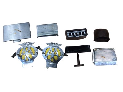 Lot 79 - Smiths car clock, AA members' badge and various interior parts and fittings (1 box).