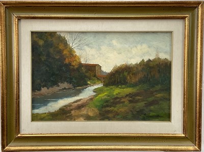 Lot 174 - Remo Cenerini, 20th century, oil on panel river scene and another river scene (2)