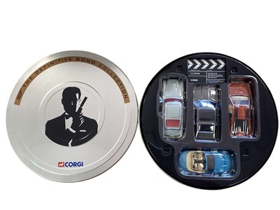 Lot 1822 - Corgi 007 James Bond Film Cannister Gift Sets including 8 piece TY99135, The Definitive Bond 4 Leicestershire set CC99106 & Limited Edition 0733/1500 A Model History 2 piece set CC93989, al...